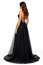 Tulle Deep V-Neck Black Sweetheart Long Black Tie Dress
