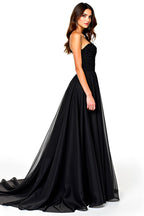 Tulle Deep V-Neck Black Sweetheart Long Black Tie Dress