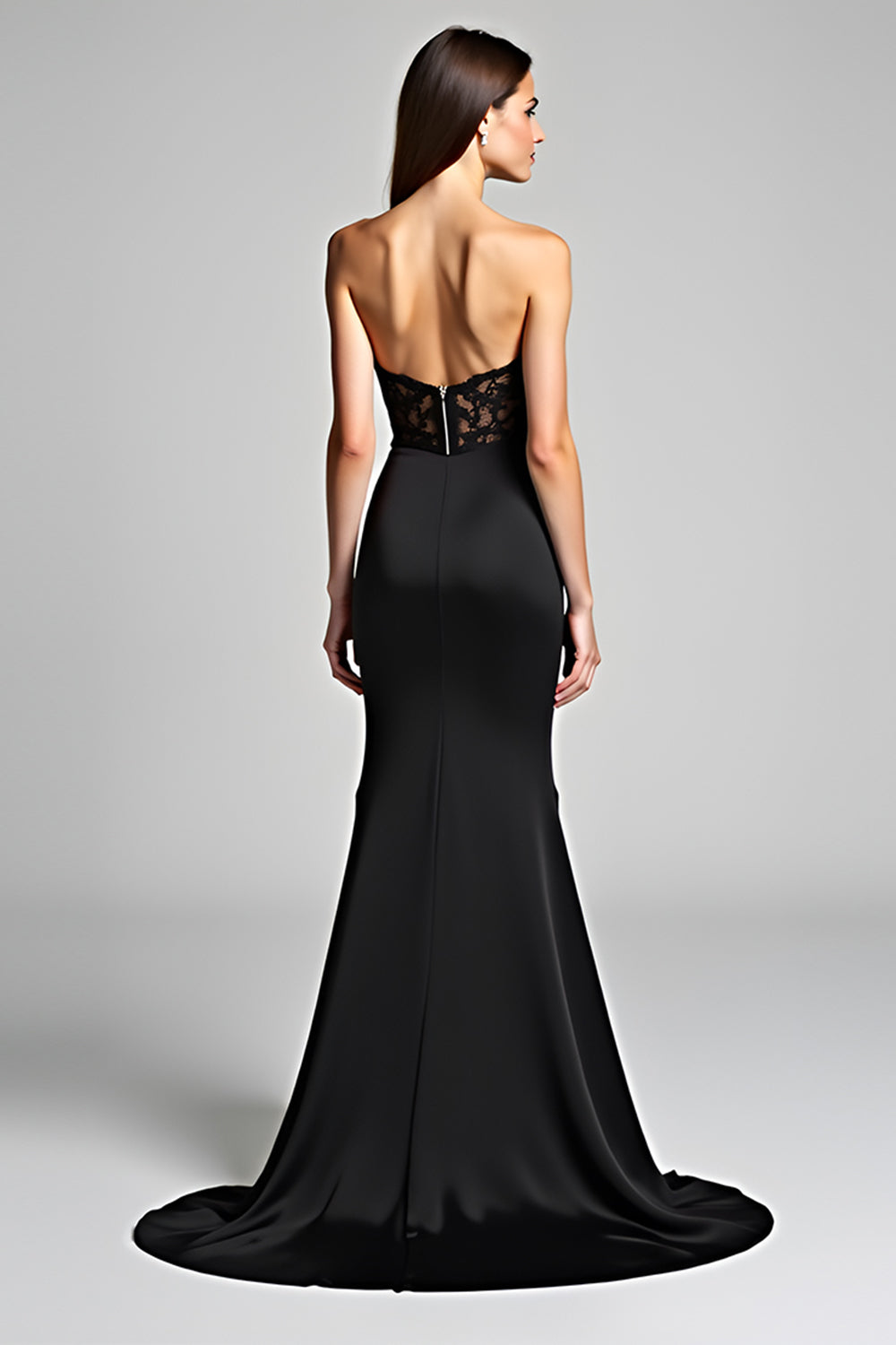 Strapless Long Black Mermaid Black Tie Dress with Slit