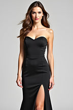 Strapless Long Black Mermaid Black Tie Dress with Slit