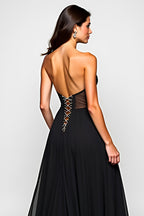 Long Beaded Black A Line Cut-Out Formal Dress with Slit