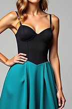 A Line Black Peacock Blue Satin Long Formal Dress