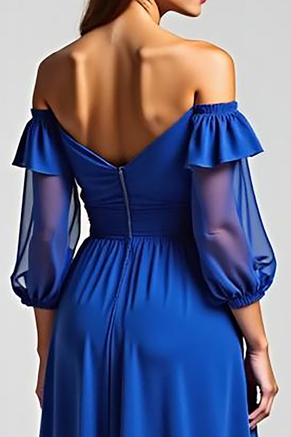 Royal Blue Off the Shoulder High-Low Formal Dress with Half Sleeves