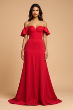 Sweetheart Red A Line Satin Long Formal Dress
