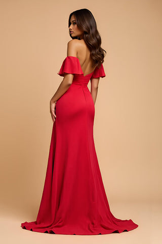 Rotes A-Linien-Satin-Ballkleid mit Herzausschnitt und langem Schnitt