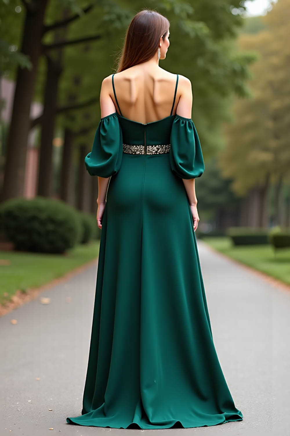Dark Green Cold Shoulder Satin Long Formal Dress