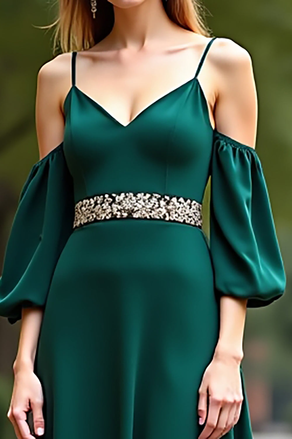 Dark Green Cold Shoulder Satin Long Formal Dress