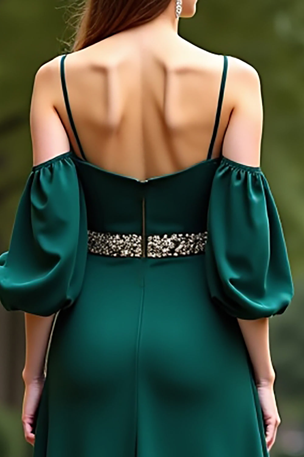 Dark Green Cold Shoulder Satin Long Formal Dress