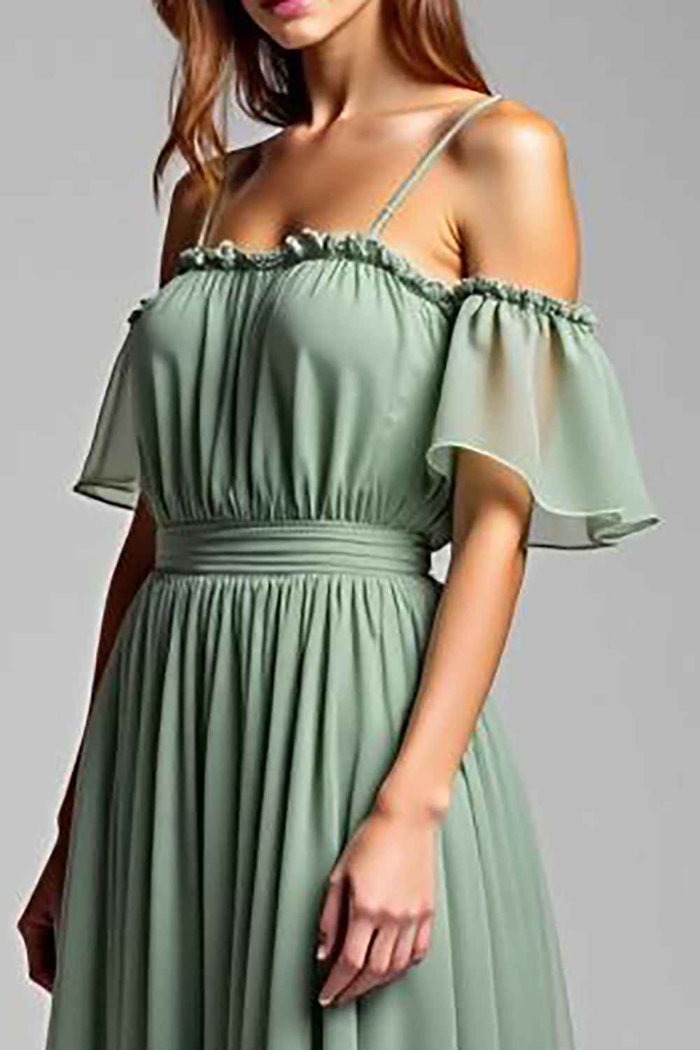 A Line Dusty Sage Cold Shoulder Long Formal Dress