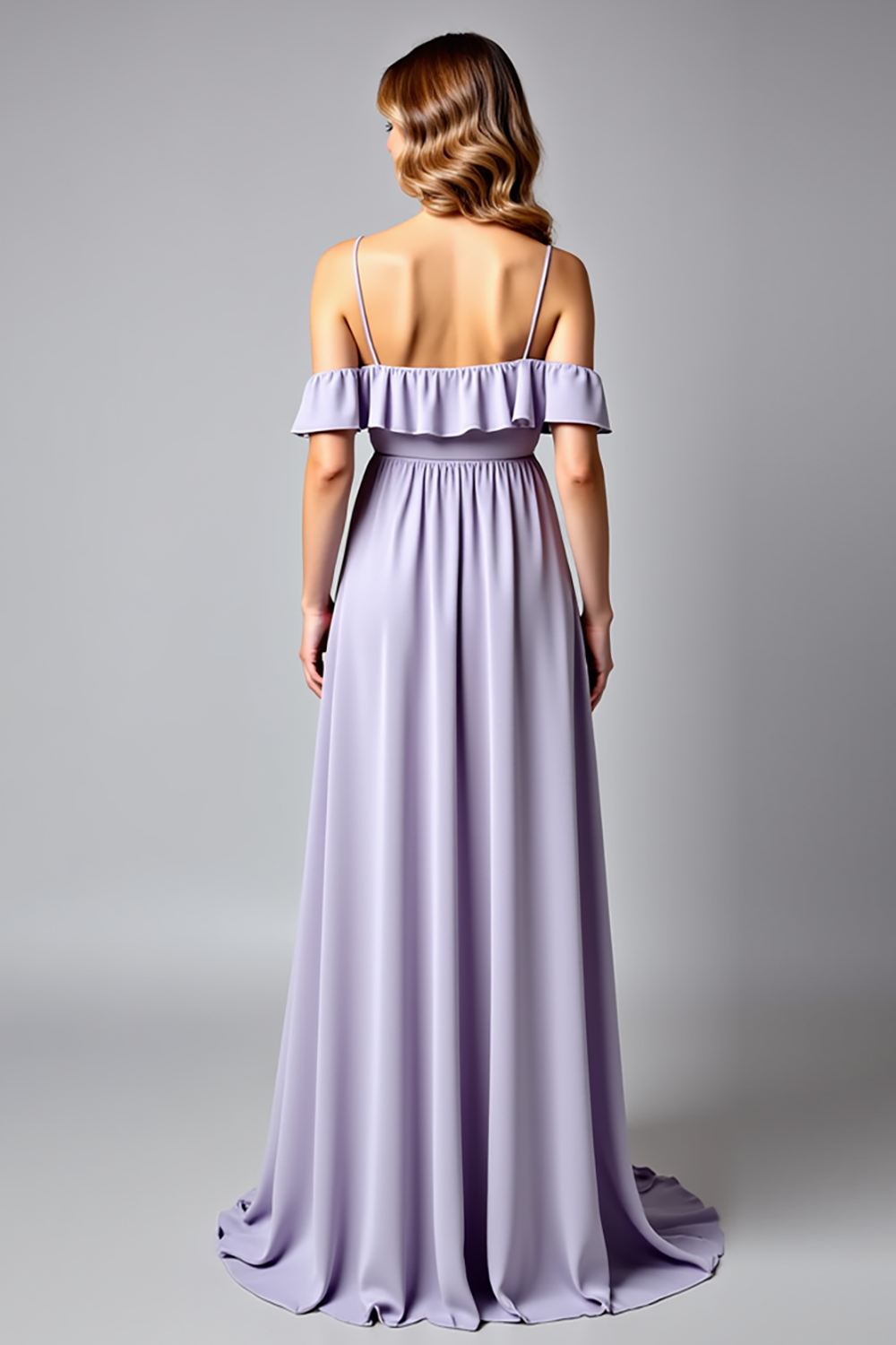 Lilac V-Neck Backless Ruched Long Formal Dress