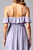 Lilac V-Neck Backless Ruched Long Formal Dress