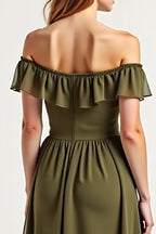 Off the Shoulder Olive Chiffon Long Formal Dress