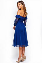Royal Blue Off the Shoulder Chiffon Knee-Length Formal Dress