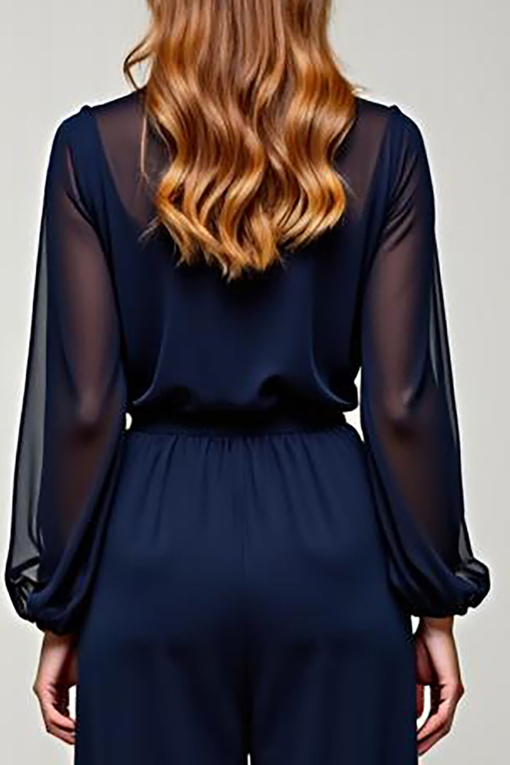 Navy Chiffon V-Neck Long Formal Jumpsuit