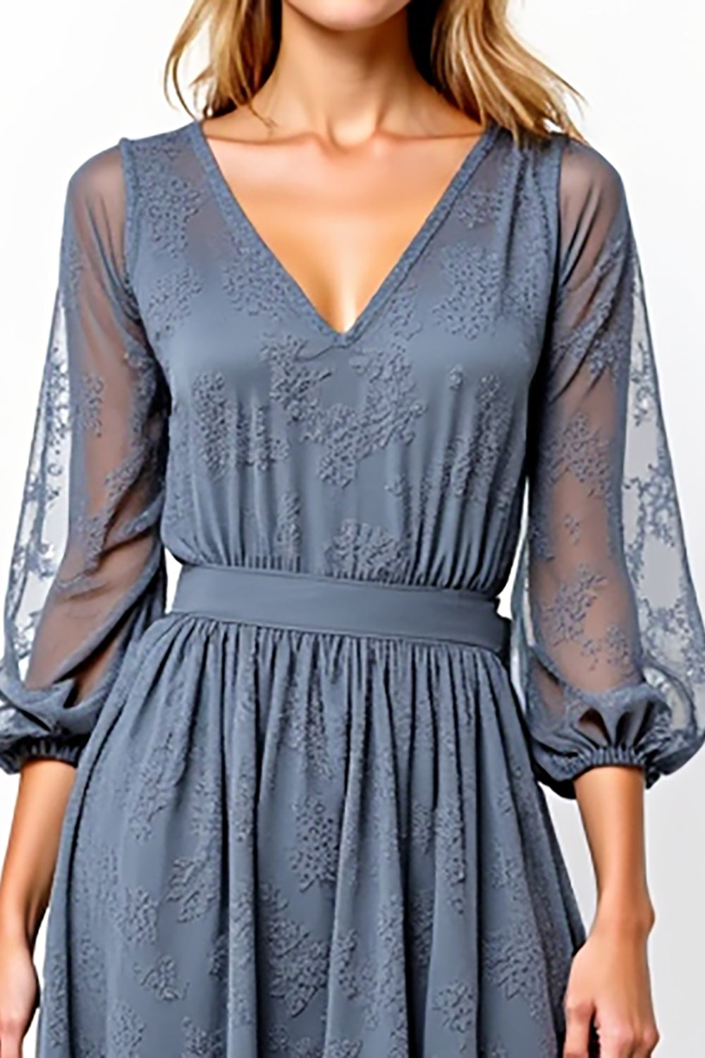 Lace A Line Grey V-Neck Knee-Length Formal Dress