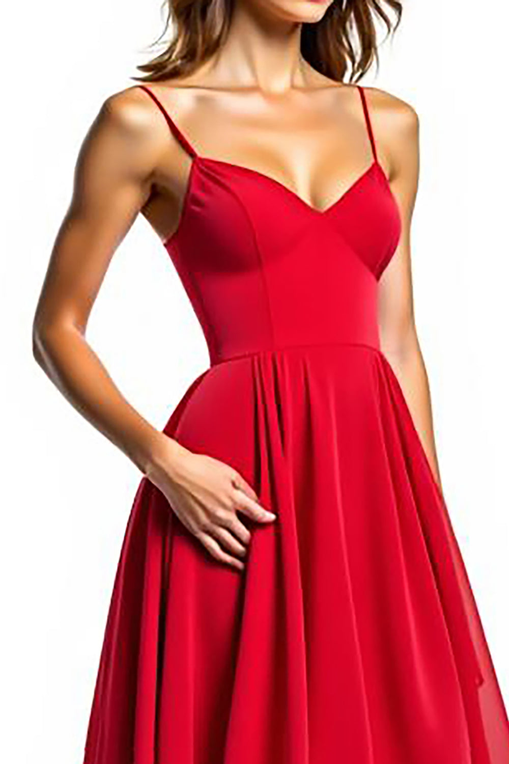 Spaghetti Straps Red Chiffon High-Low Formal Dress