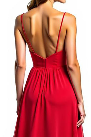 Rotes Chiffon High-Low Abendkleid mit Spaghettiträgern