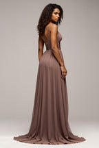 Chiffon Dusk Deep V-Neck Long Formal Dress with Slit