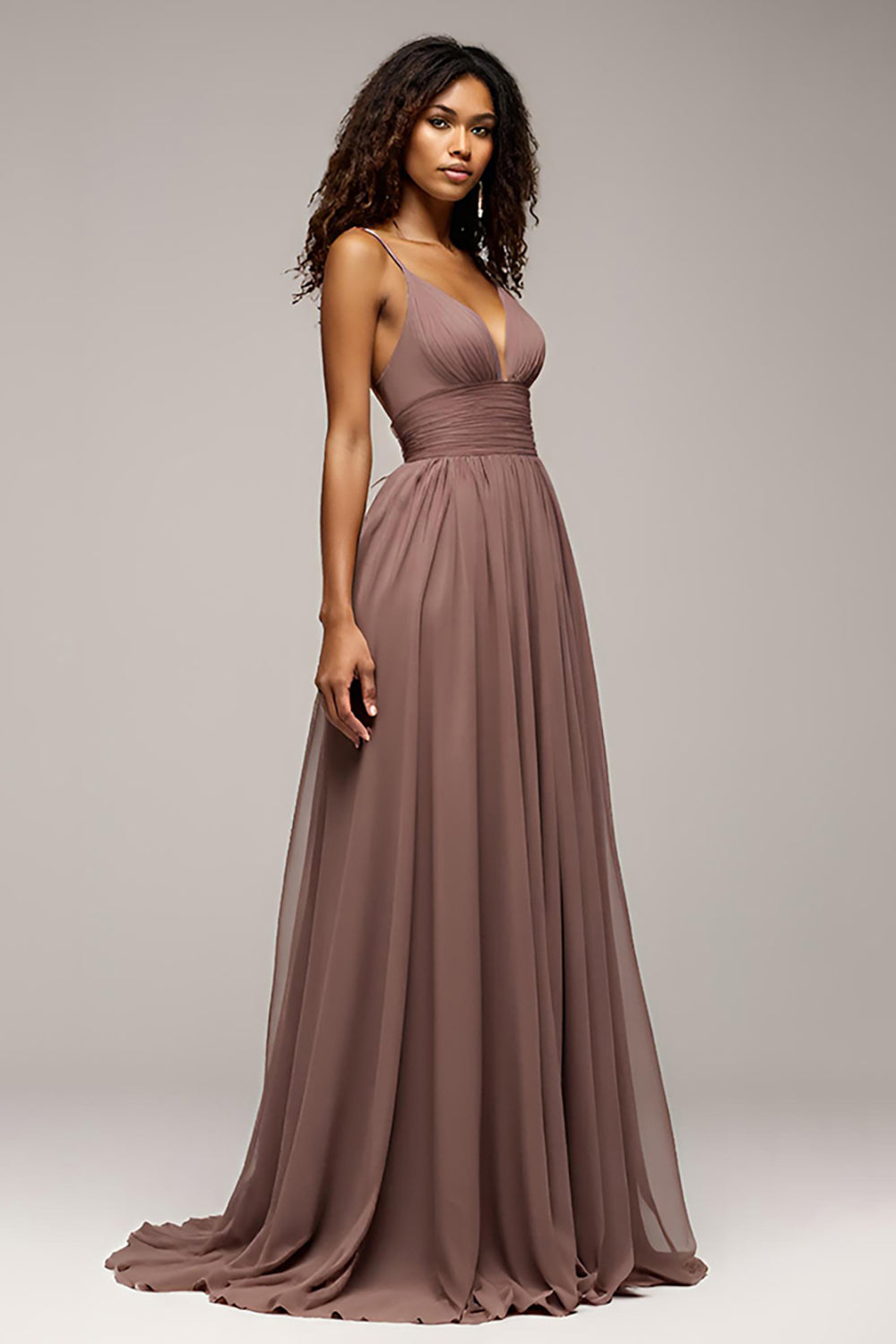 Chiffon Dusk Deep V-Neck Long Formal Dress with Slit