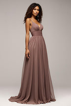 Chiffon Dusk Deep V-Neck Long Formal Dress with Slit