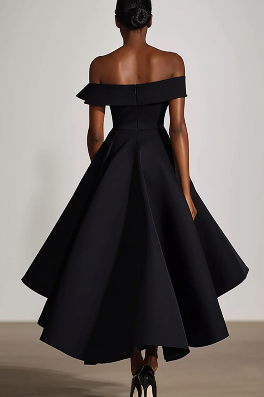 Off the Shoulder Black A Line Knee-Length Formal Dress