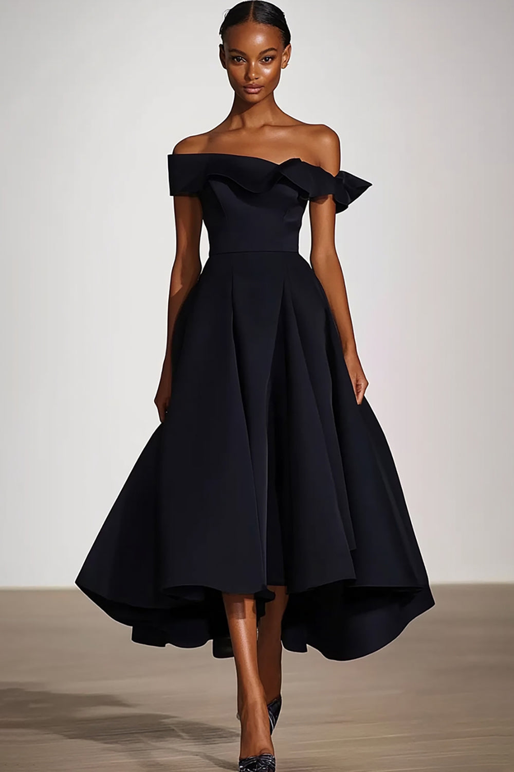 Off the Shoulder Black A Line Knee-Length Formal Dress