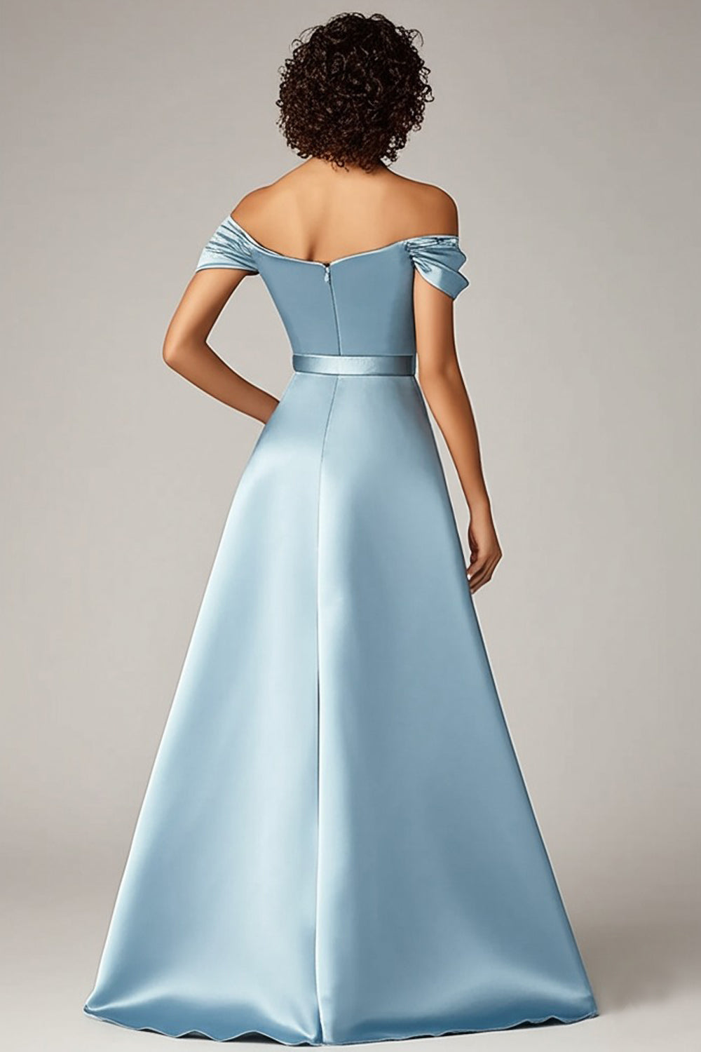 Sky Blue Off the Shoulder Satin Long Formal Dress