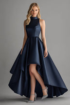Navy Asymmetrical A Line High-Low Formal Dress