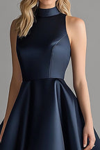 Navy Asymmetrical A Line High-Low Formal Dress