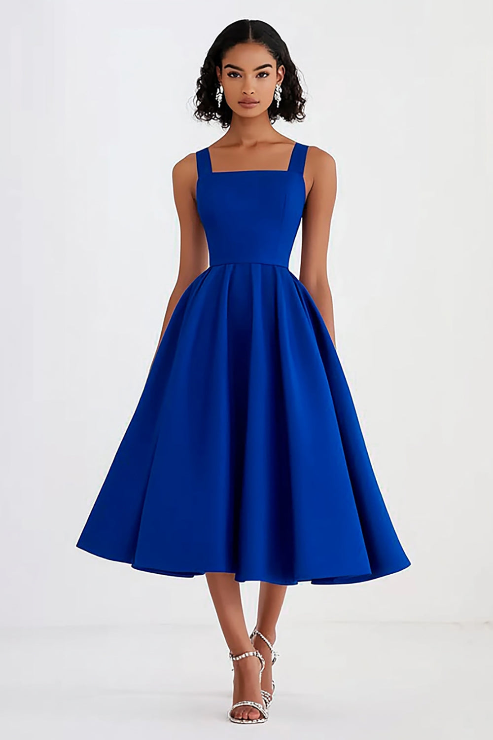 Royal Blue Square Neck A Line Knee-Length Formal Dress