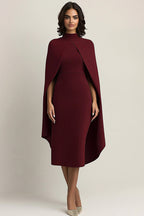 Burgundy High Neck Sheath Knee-Length Formal Dress with Shawl