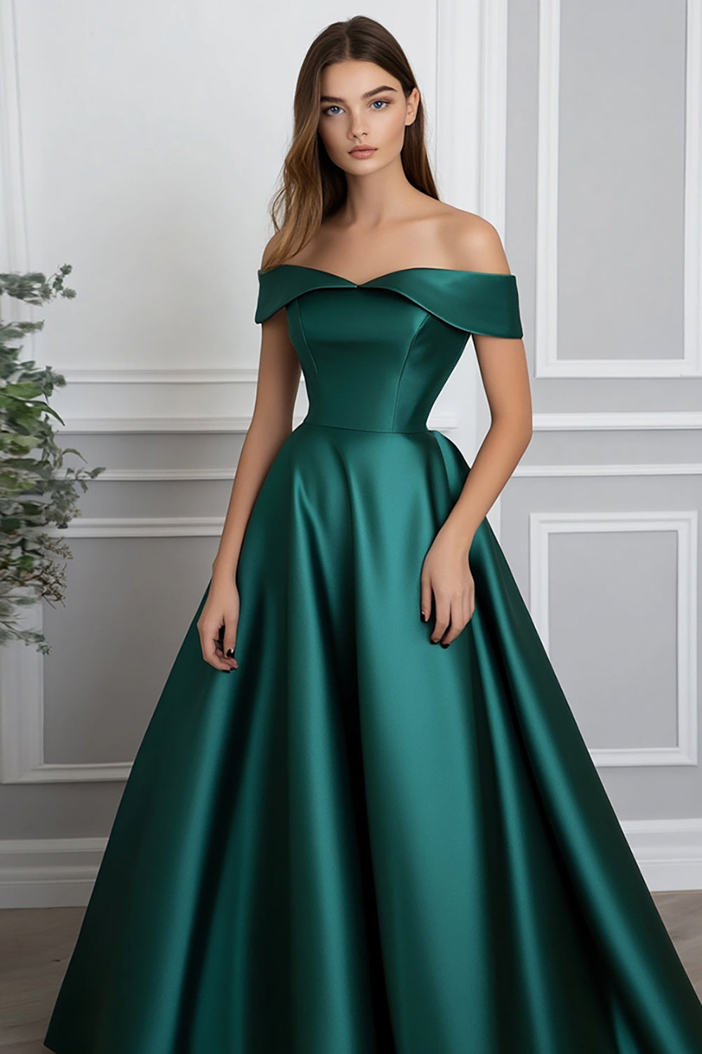 Dark Green Ball Gown Satin Long Formal Dress