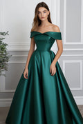 Dark Green Ball Gown Satin Long Formal Dress