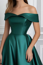 Dark Green Ball Gown Satin Long Formal Dress