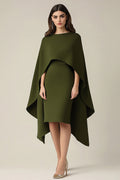 Olive Scoop Sheath Knee-Length Formal Dress with Shawl