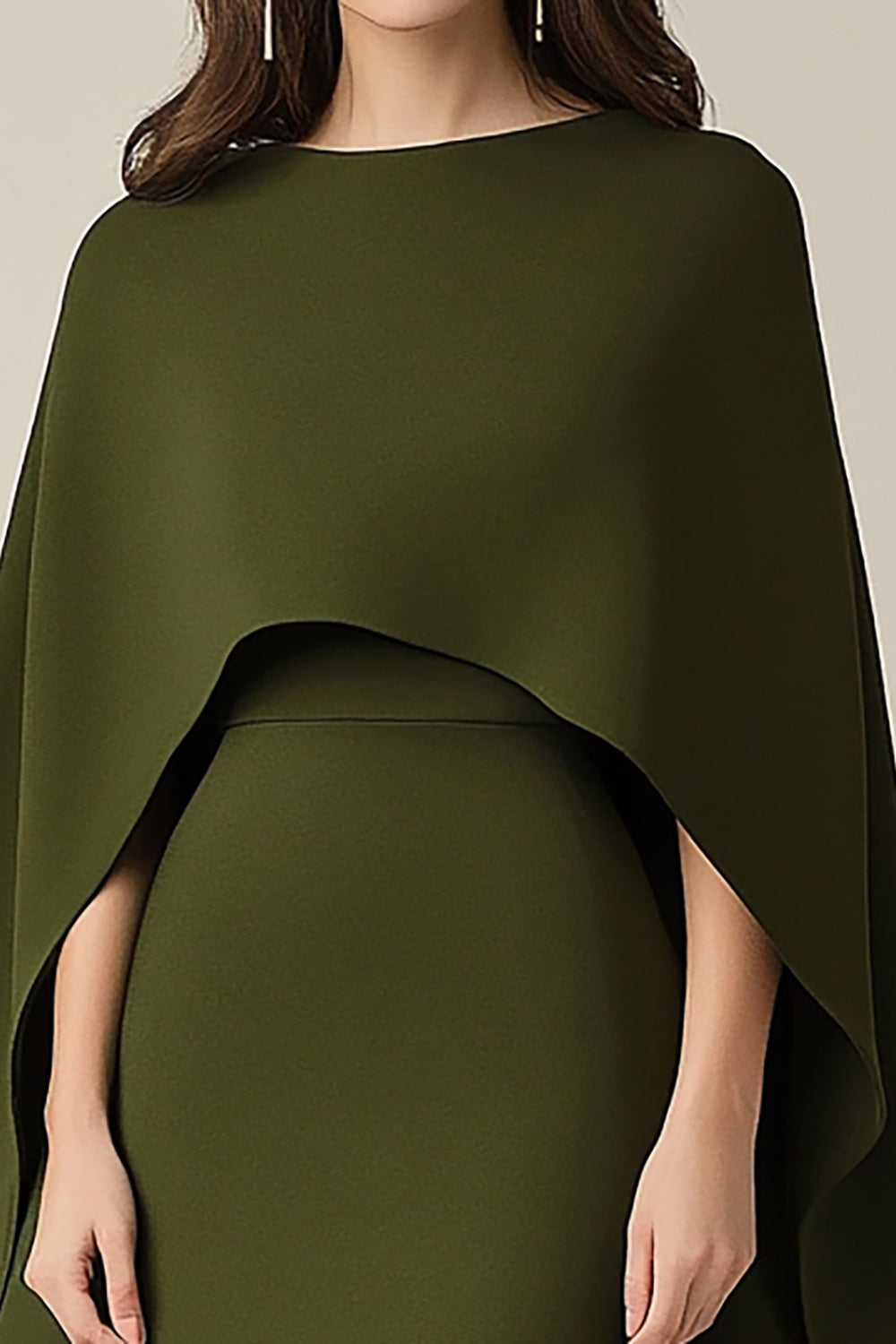 Olive Scoop Sheath Knee-Length Formal Dress with Shawl