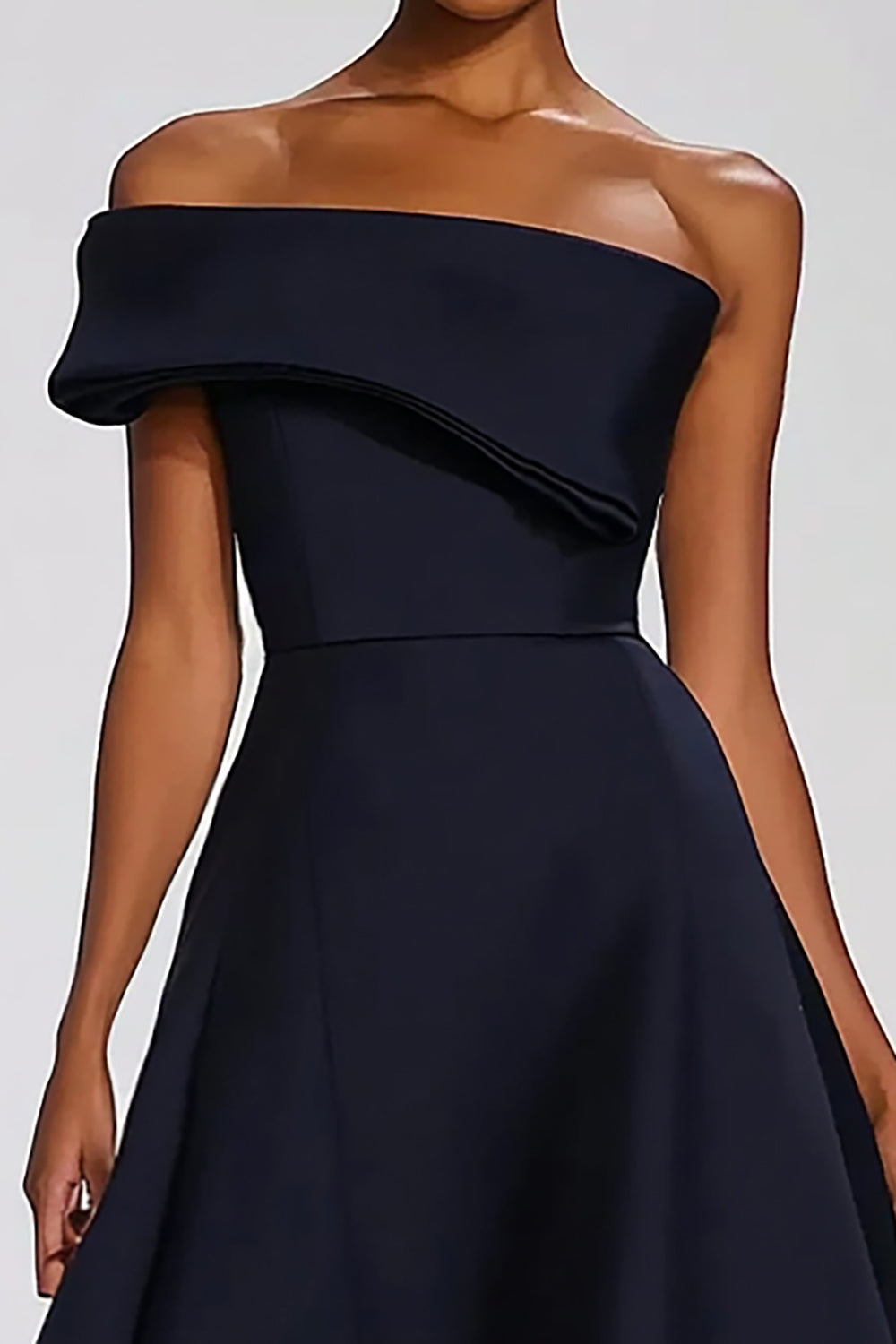 Navy Off the Shoulder A Line Long Formal Dress