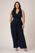Combinaison Longue Formelle Sans Manches en V et Marine pour Grande Taille