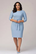 Robe de soirée en crêpe bleu ciel longueur genou pour grande taille