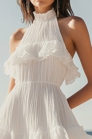 Sleeveless A Line Mini Little White Dress with Ruffles