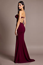Burgundy Satin Mermaid Sweetheart Formal Dress with Ruffles