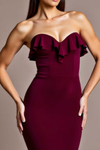 Burgundy Satin Mermaid Sweetheart Formal Dress with Ruffles