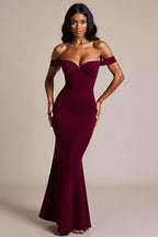 Mermaid Burgundy Off the Shoulder Long Formal Dress