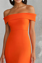 Orange Sheath Off the Shoulder Long Pleated Formal Dress