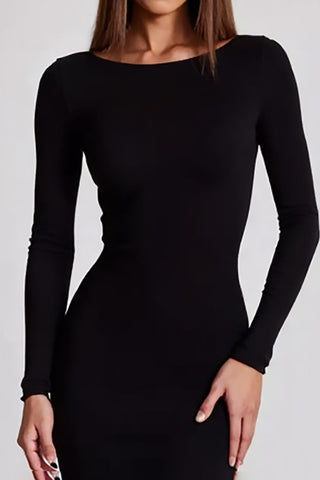 Black Sheath Boat Neck Long Sleeves Formal Dress with Slit