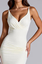 Ivory Sheath Backless V-Neck Long Formal Dress with Slit