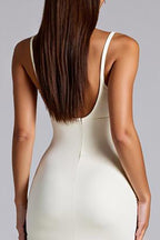 Ivory Sheath Backless V-Neck Long Formal Dress with Slit