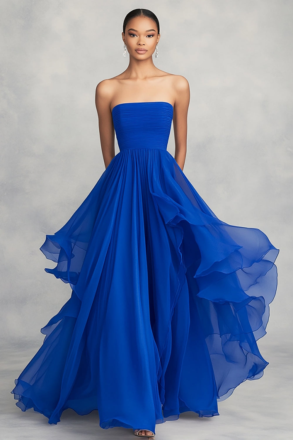 Royal Blue Square Neck A Line Chiffon Long Formal Dress