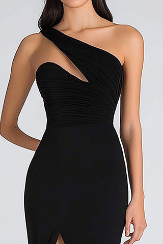 Chiffon Mermaid Keyhole Long Black Tie Dress with Slit