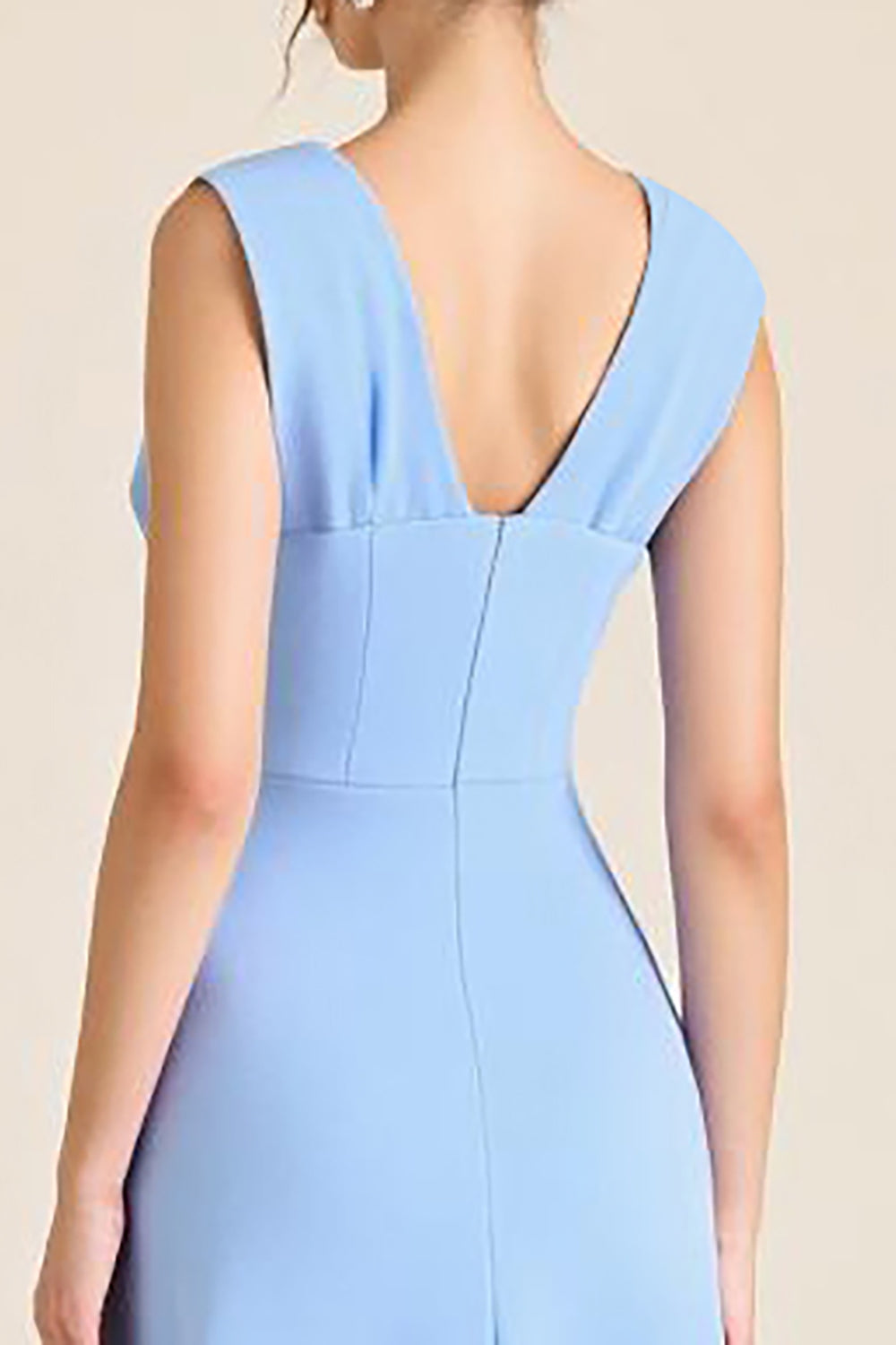 Vestido formal comprido azul-celeste com decote em V e flores 3D